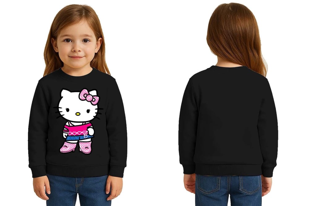 Unisex Hello Kity Baskılı Çocuk Swaetshirt 3 İplik Şardonlu