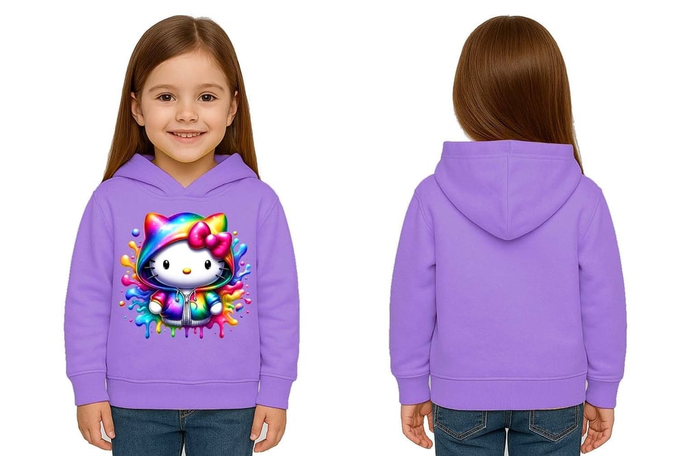 Unisex hello kity  Baskılı Çocuk Swaetshirt  Baskılı Kapüşonlu 3 İplik Şardonlu