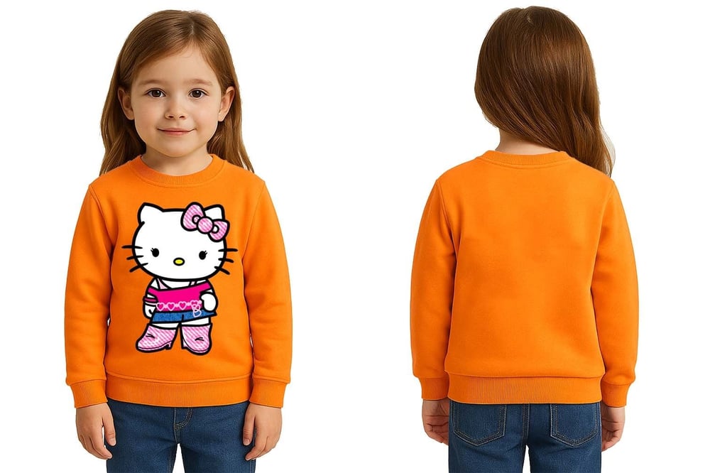 Unisex Hello Kity Baskılı Çocuk Swaetshirt 3 İplik Şardonlu