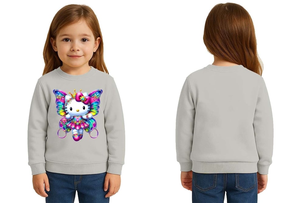 Unisex Hello Kity Baskılı Çocuk Swaetshirt 3 İplik Şardonlu