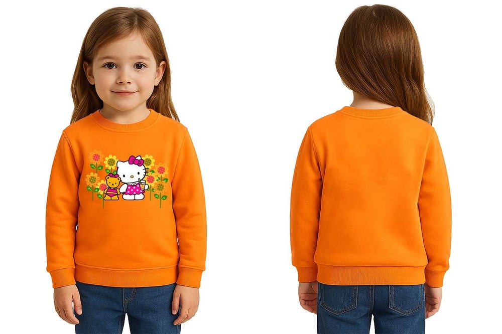 Unisex Hello Kity Baskılı Çocuk Swaetshirt 3 İplik Şardonlu
