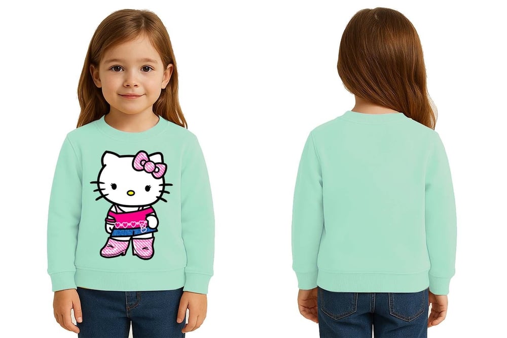 Unisex Hello Kity Baskılı Çocuk Swaetshirt 3 İplik Şardonlu