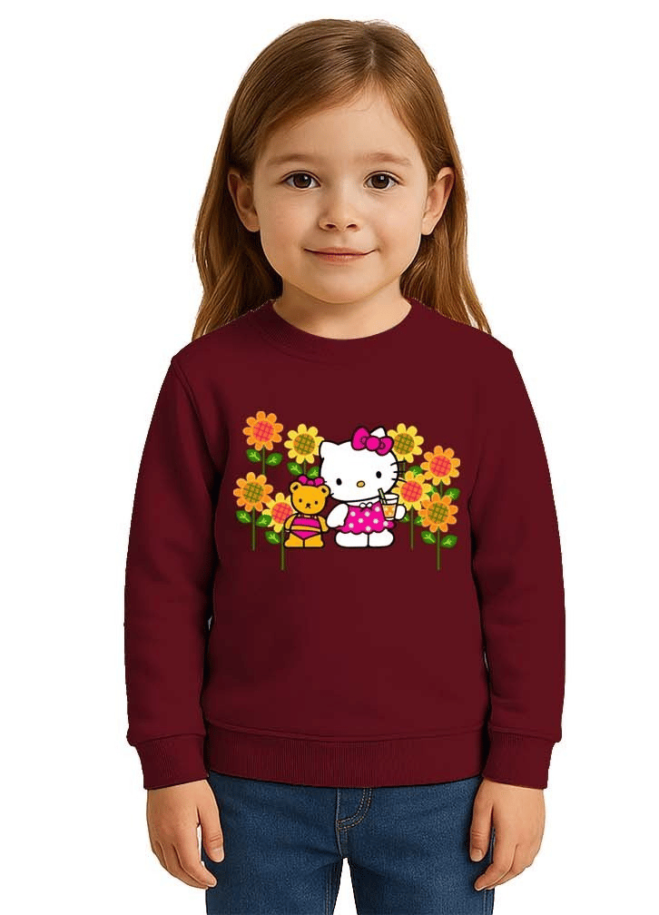 Unisex Hello Kity Baskılı Çocuk Swaetshirt 3 İplik Şardonlu