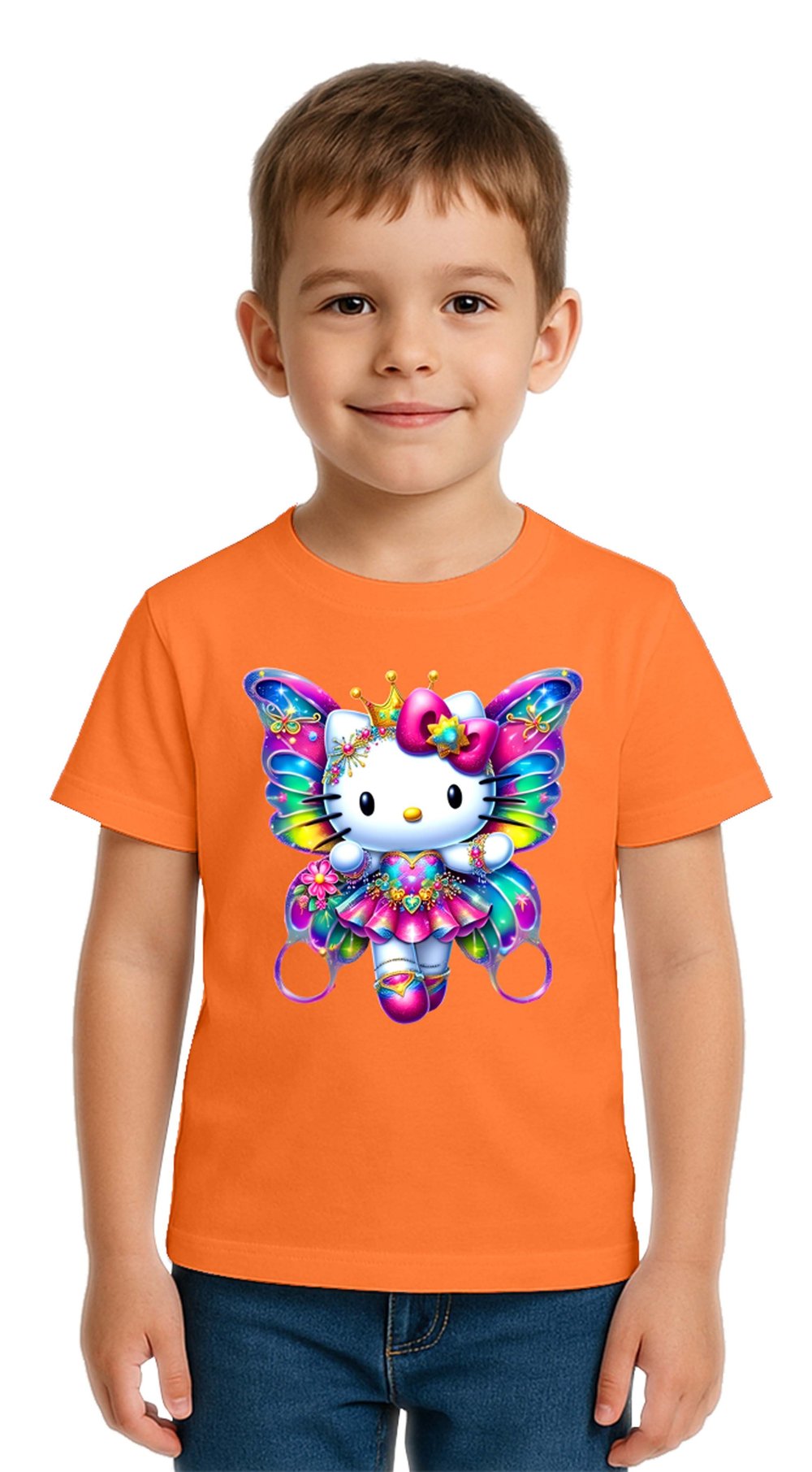 Unisex Hello Kity Baskılı Çocuk Tişört pamuklu penye kumaş