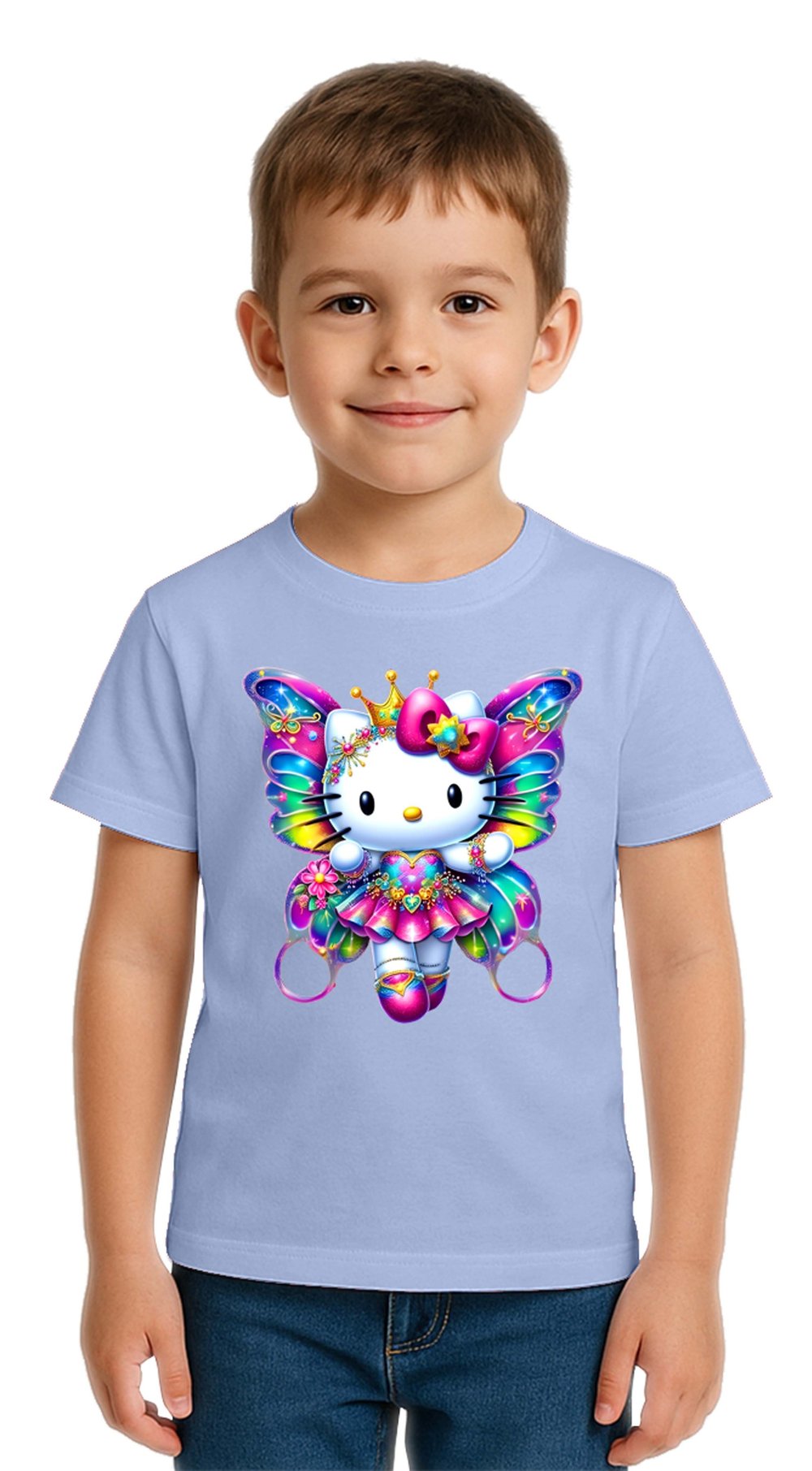 Unisex Hello Kity Baskılı Çocuk Tişört pamuklu penye kumaş