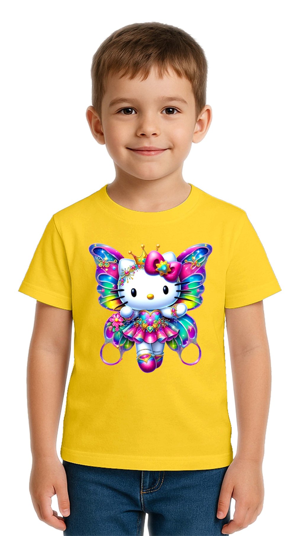 Unisex Hello Kity Baskılı Çocuk Tişört pamuklu penye kumaş