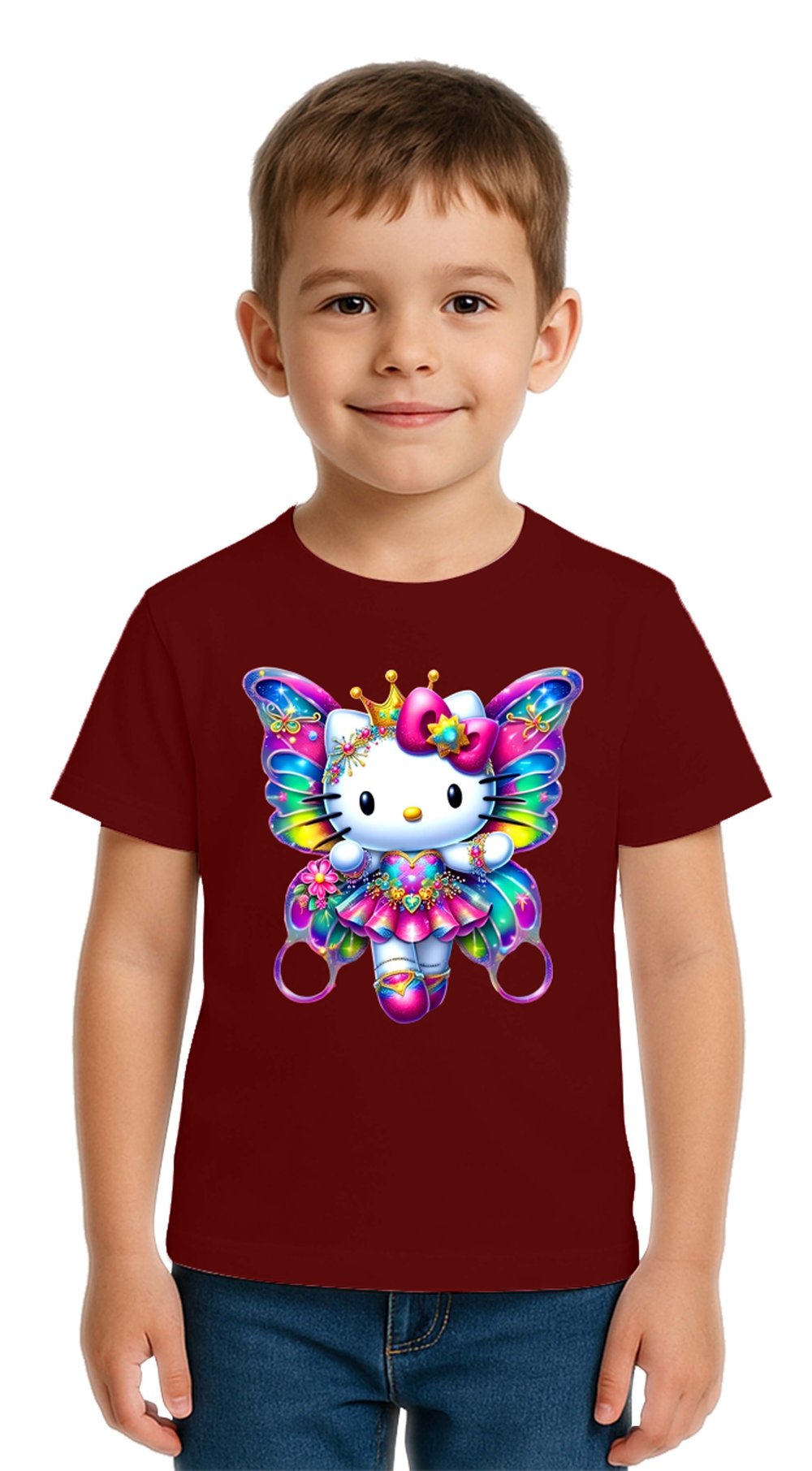 Unisex Hello Kity Baskılı Çocuk Tişört pamuklu penye kumaş