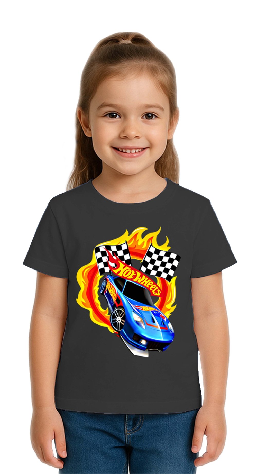 Unisex Hot Wheels baskılı Çocuk Tişört pamuklu penye kumaş