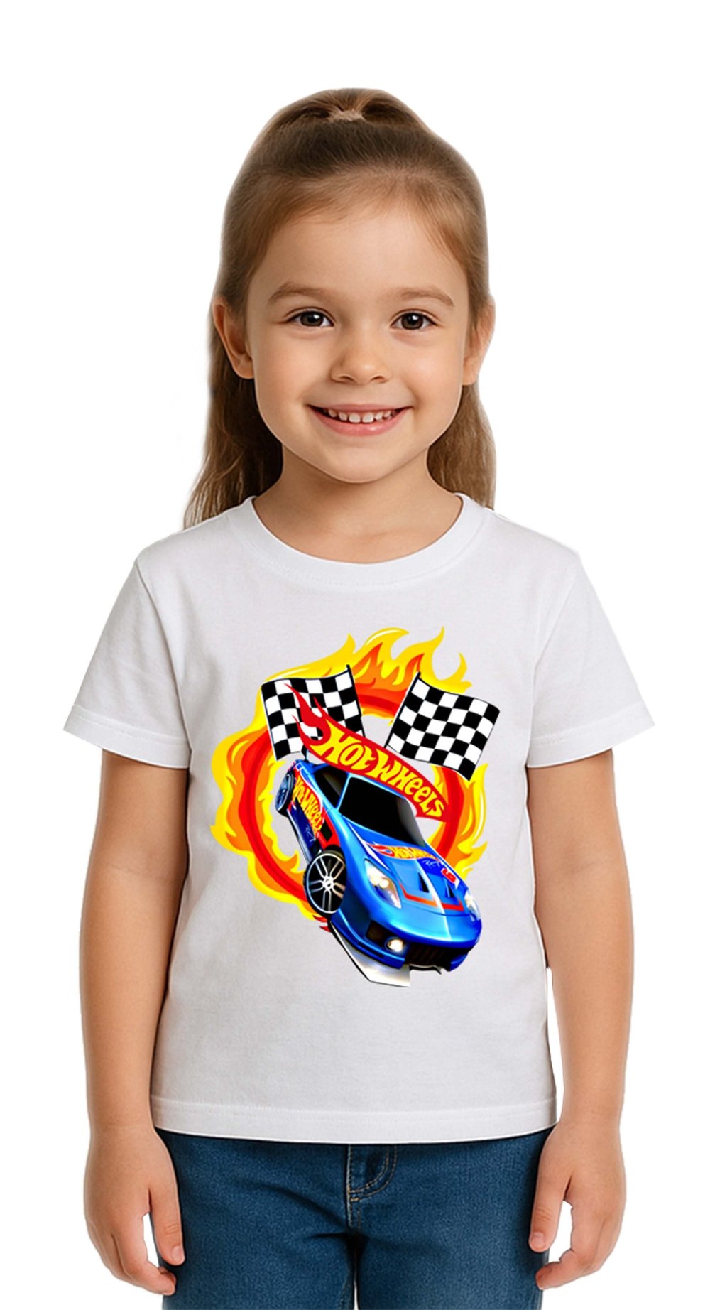 Unisex Hot Wheels baskılı Çocuk Tişört pamuklu penye kumaş