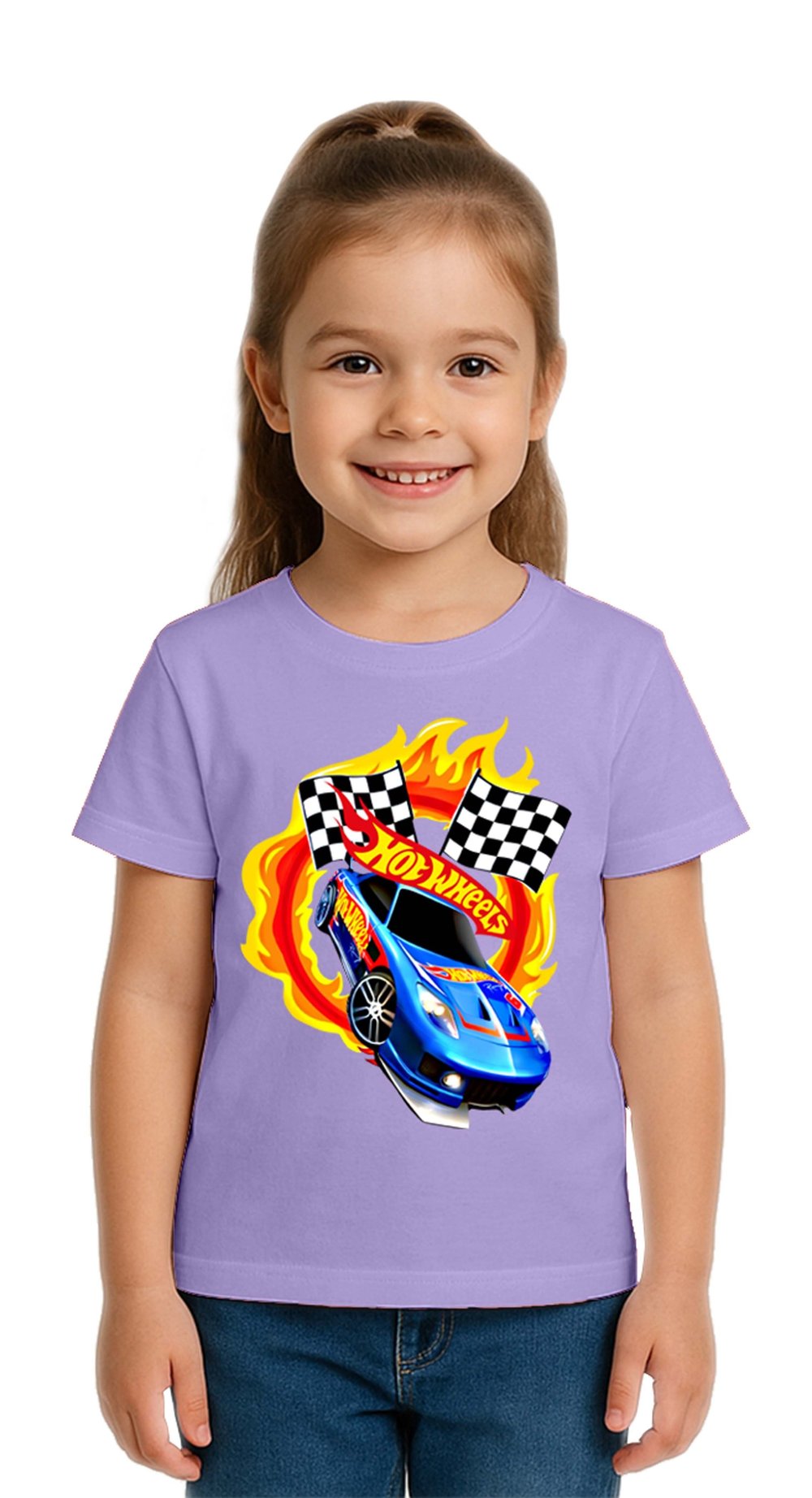 Unisex Hot Wheels baskılı Çocuk Tişört pamuklu penye kumaş