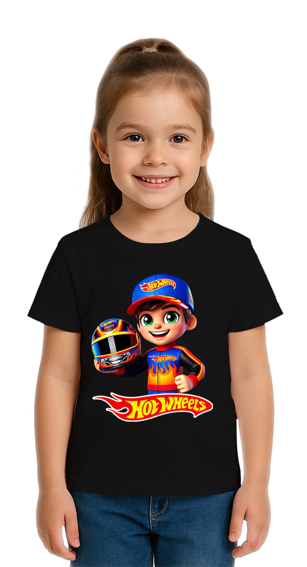 Unisex Hot Wheels  baskılı Çocuk Tişört pamuklu penye kumaş