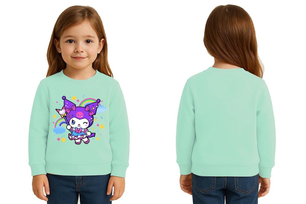 Unisex Kuromi Baskılı Çocuk Swaetshirt 3 İplik Şardonlu