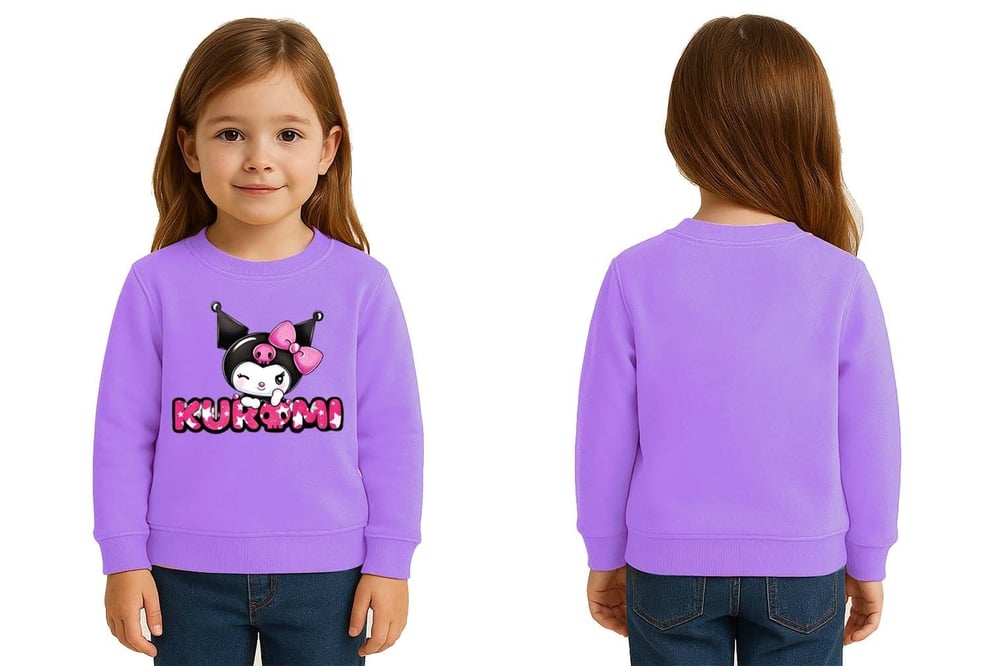 Unisex Kuromi Baskılı Çocuk Swaetshirt 3 İplik Şardonlu