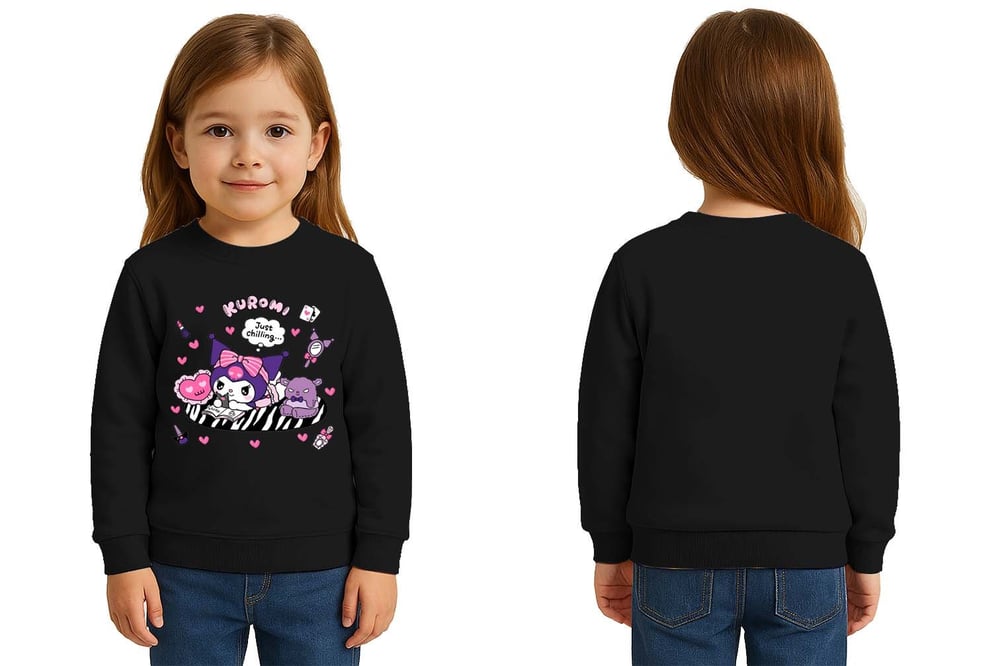 Unisex Kuromi Baskılı Çocuk Swaetshirt 3 İplik Şardonlu