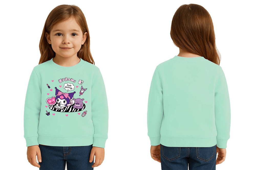 Unisex Kuromi Baskılı Çocuk Swaetshirt 3 İplik Şardonlu