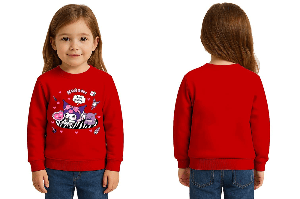 Unisex Kuromi Baskılı Çocuk Swaetshirt 3 İplik Şardonlu