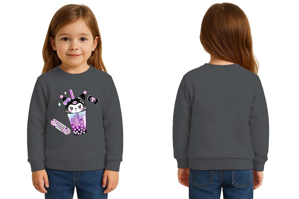 Unisex Kuromi Baskılı Çocuk Swaetshirt 3 İplik Şardonlu