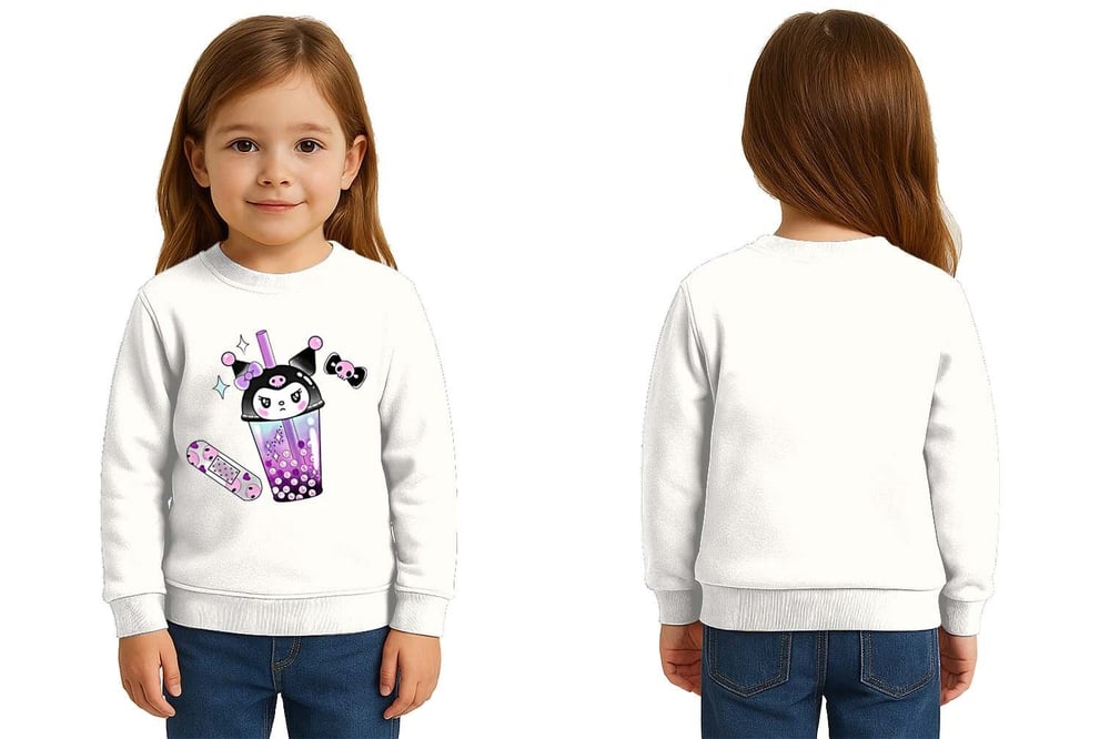 Unisex Kuromi Baskılı Çocuk Swaetshirt 3 İplik Şardonlu