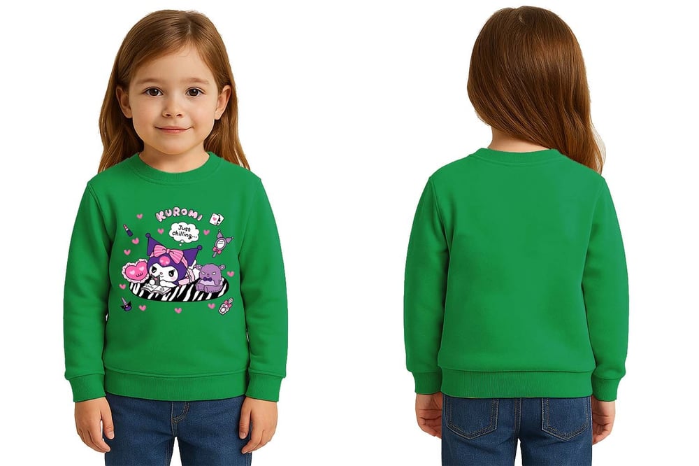 Unisex Kuromi Baskılı Çocuk Swaetshirt 3 İplik Şardonlu