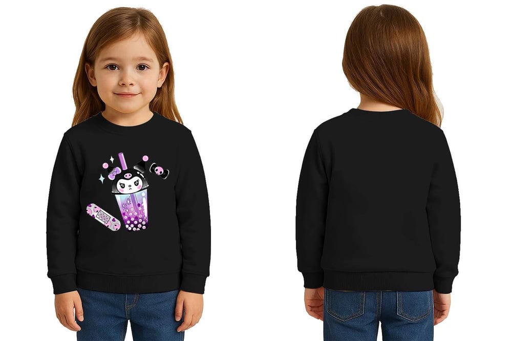 Unisex Kuromi Baskılı Çocuk Swaetshirt 3 İplik Şardonlu