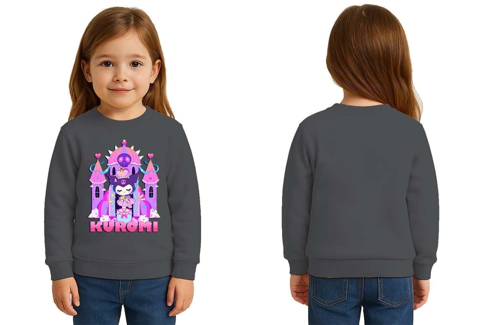 Unisex Kuromi Baskılı Çocuk Swaetshirt 3 İplik Şardonlu