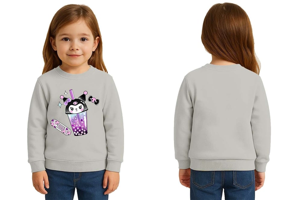 Unisex Kuromi Baskılı Çocuk Swaetshirt 3 İplik Şardonlu