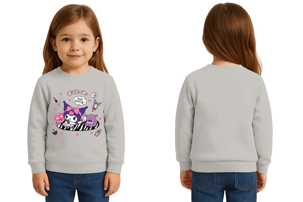 Unisex Kuromi Baskılı Çocuk Swaetshirt 3 İplik Şardonlu