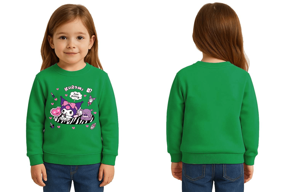 Unisex Kuromi Baskılı Çocuk Swaetshirt 3 İplik Şardonlu