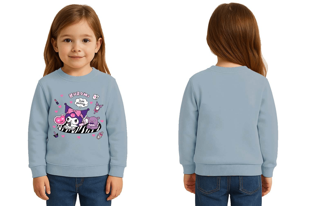 Unisex Kuromi Baskılı Çocuk Swaetshirt 3 İplik Şardonlu