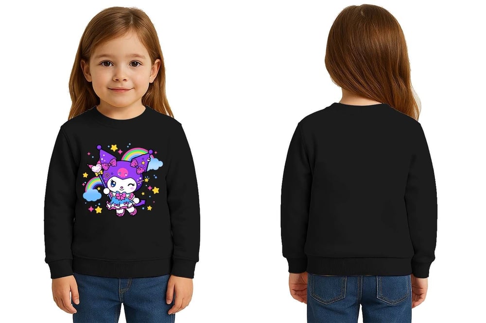 Unisex Kuromi Baskılı Çocuk Swaetshirt 3 İplik Şardonlu