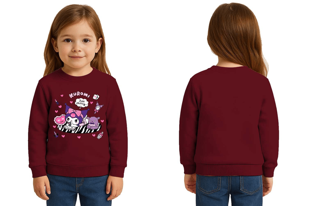 Unisex Kuromi Baskılı Çocuk Swaetshirt 3 İplik Şardonlu
