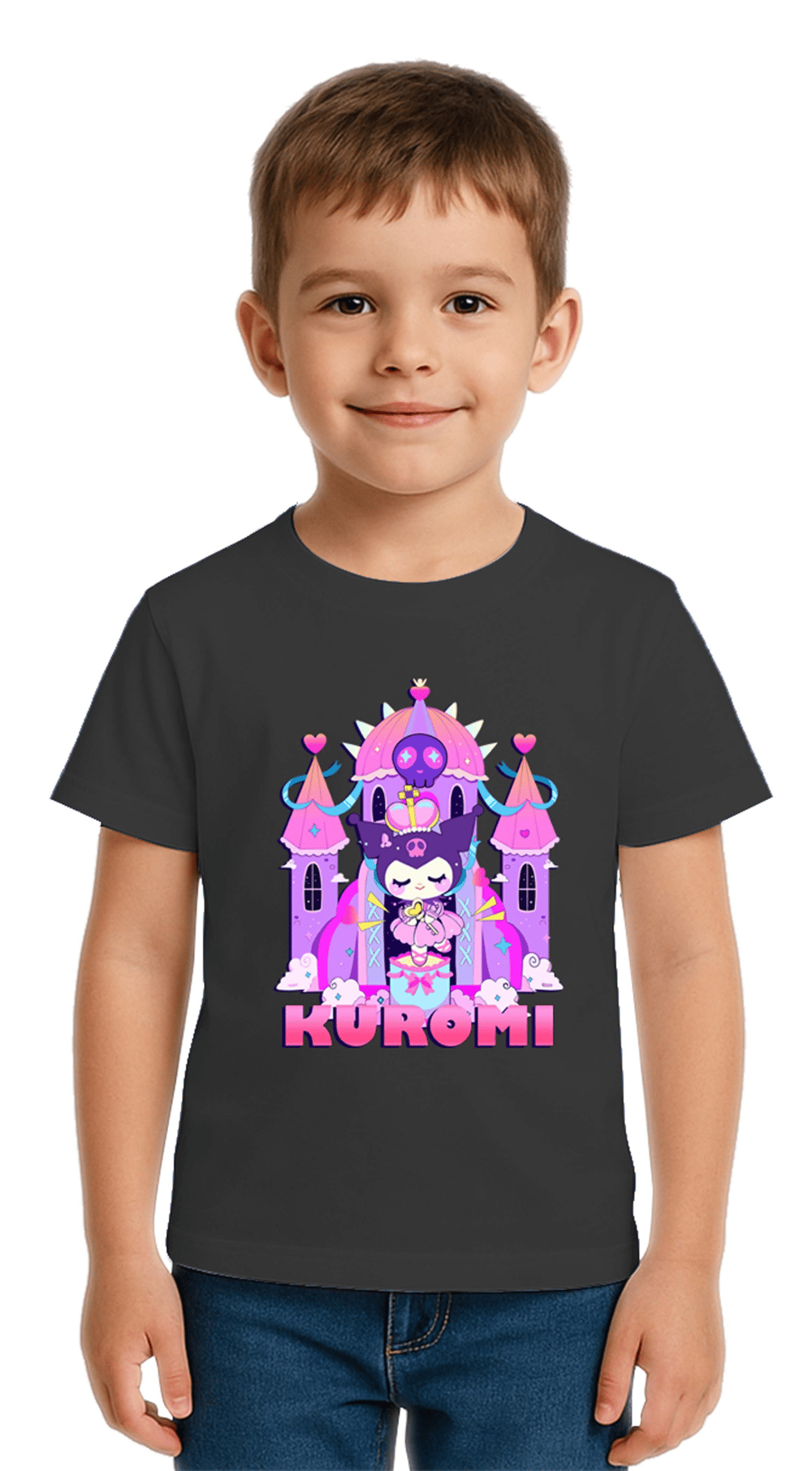 Unisex Kuromi Baskılı Çocuk Tişört pamuklu penye kumaş