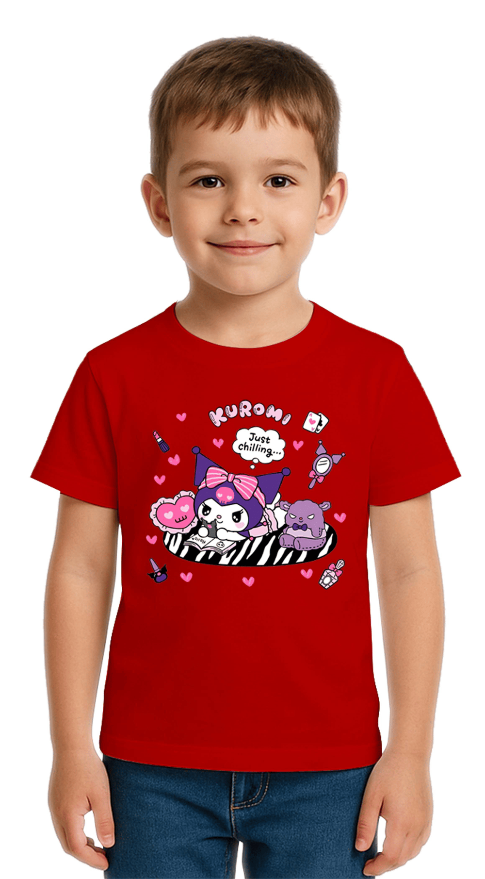 Unisex Kuromi Baskılı Çocuk Tişört pamuklu penye kumaş