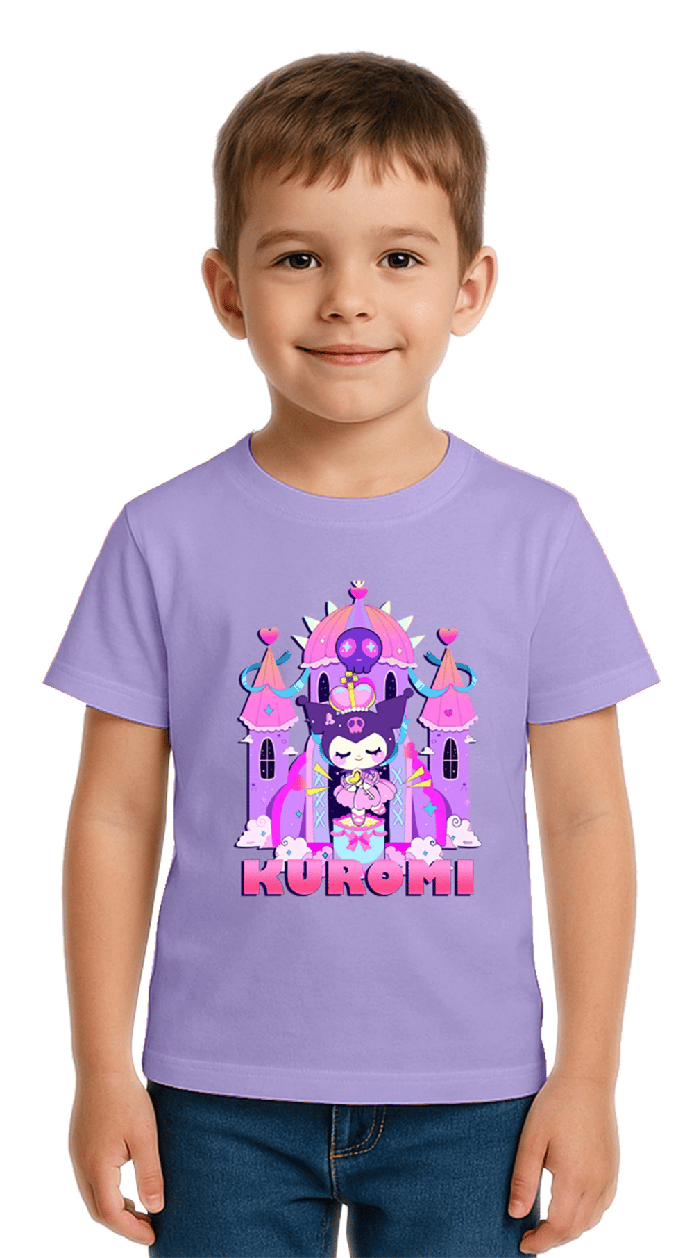 Unisex Kuromi Baskılı Çocuk Tişört pamuklu penye kumaş