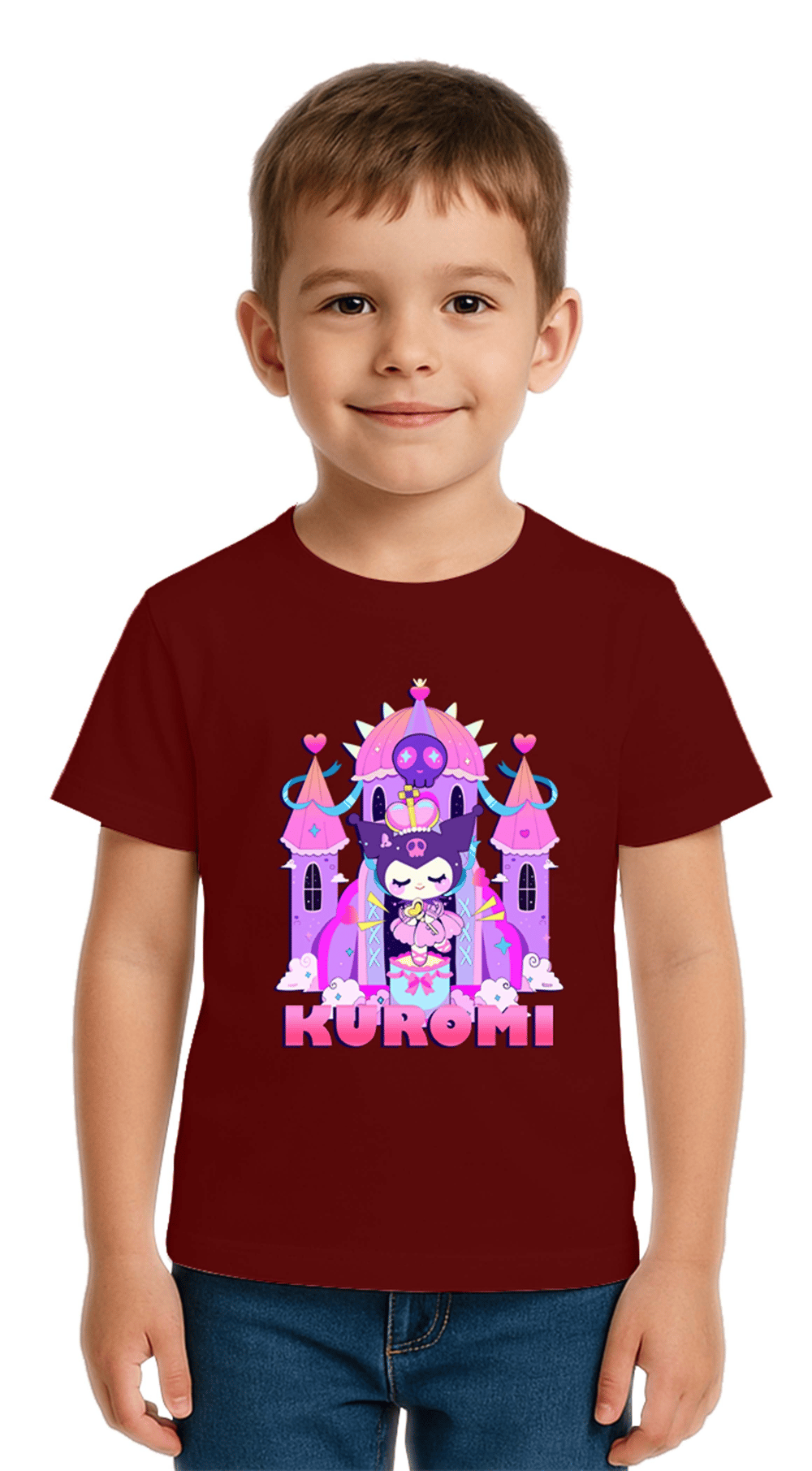 Unisex Kuromi Baskılı Çocuk Tişört pamuklu penye kumaş