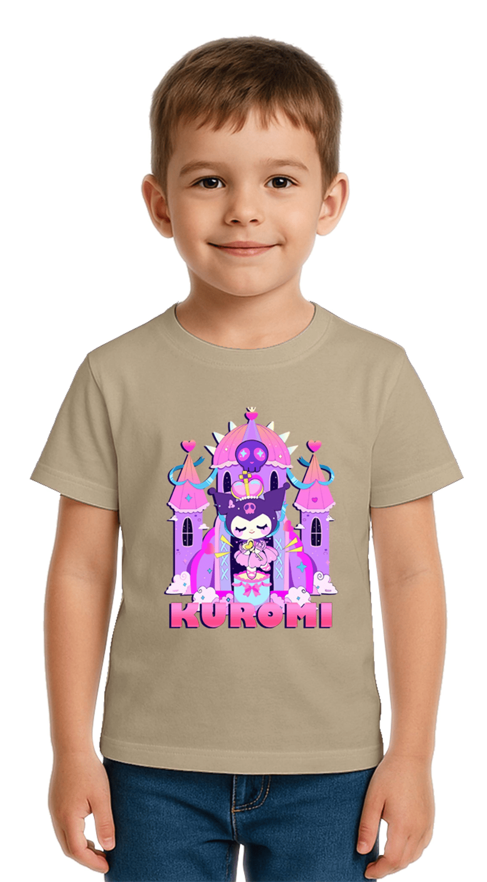 Unisex Kuromi Baskılı Çocuk Tişört pamuklu penye kumaş