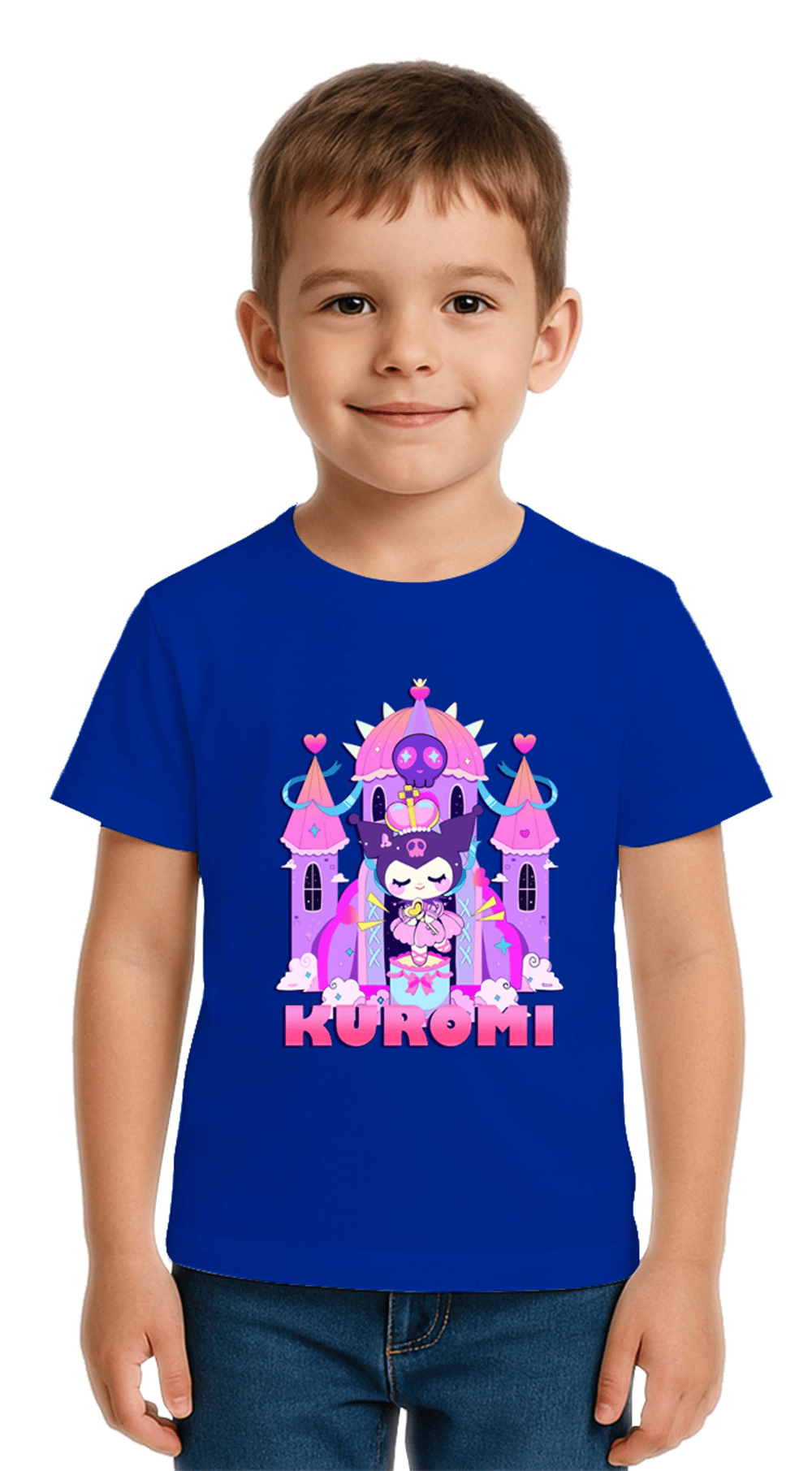 Unisex Kuromi Baskılı Çocuk Tişört pamuklu penye kumaş
