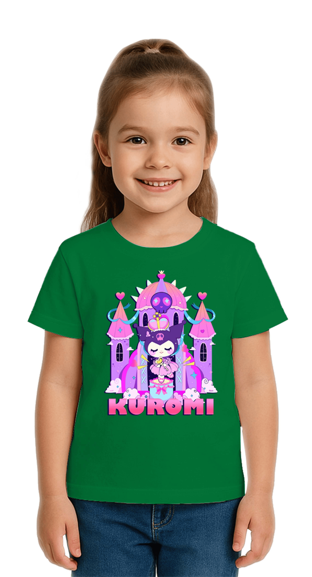 Unisex Kuromi Baskılı Çocuk Tişört pamuklu penye kumaş