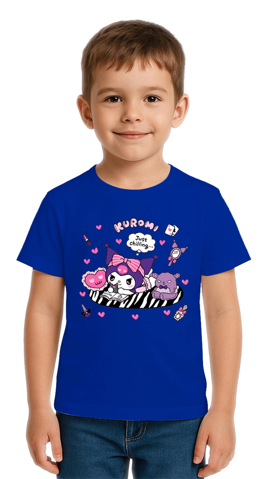 Unisex Kuromi Baskılı Çocuk Tişört pamuklu penye kumaş