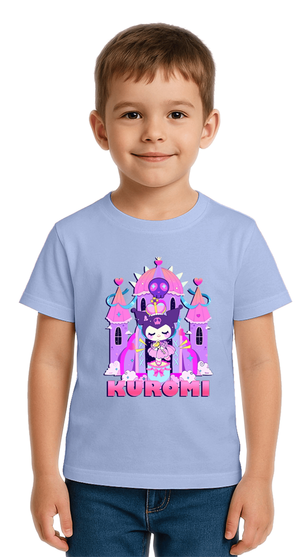 Unisex Kuromi Baskılı Çocuk Tişört pamuklu penye kumaş