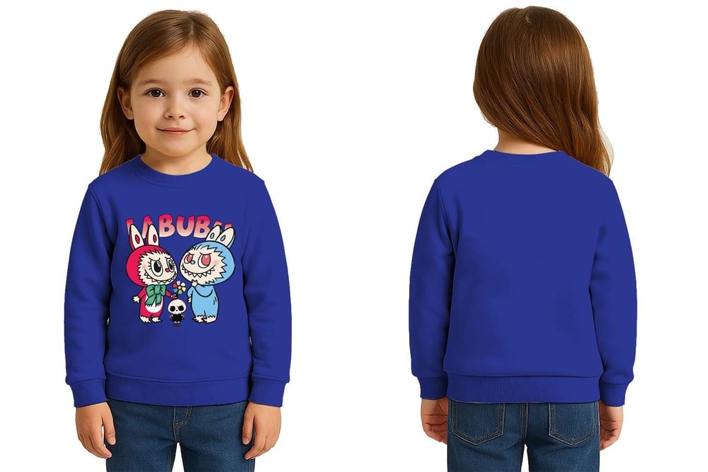 Unisex Labubu Baskılı Çocuk Swaetshirt 3 İplik Şardonlu