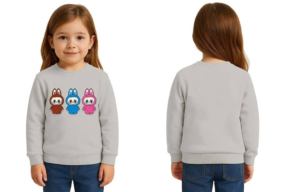 Unisex Labubu Baskılı Çocuk Swaetshirt 3 İplik Şardonlu
