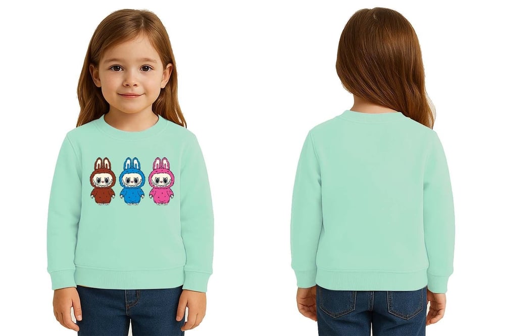Unisex Labubu Baskılı Çocuk Swaetshirt 3 İplik Şardonlu