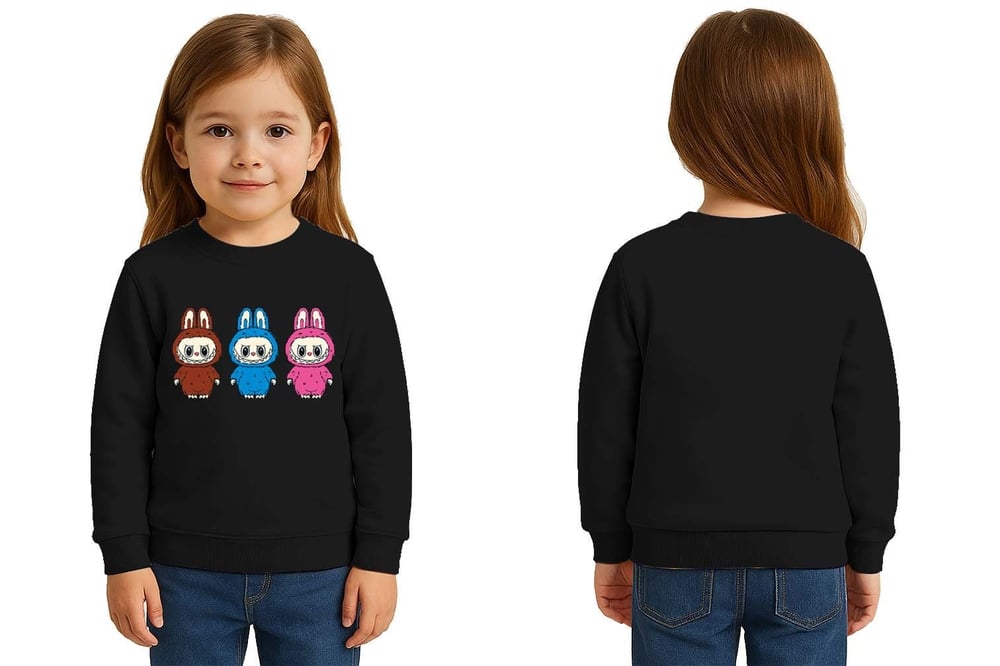 Unisex Labubu Baskılı Çocuk Swaetshirt 3 İplik Şardonlu
