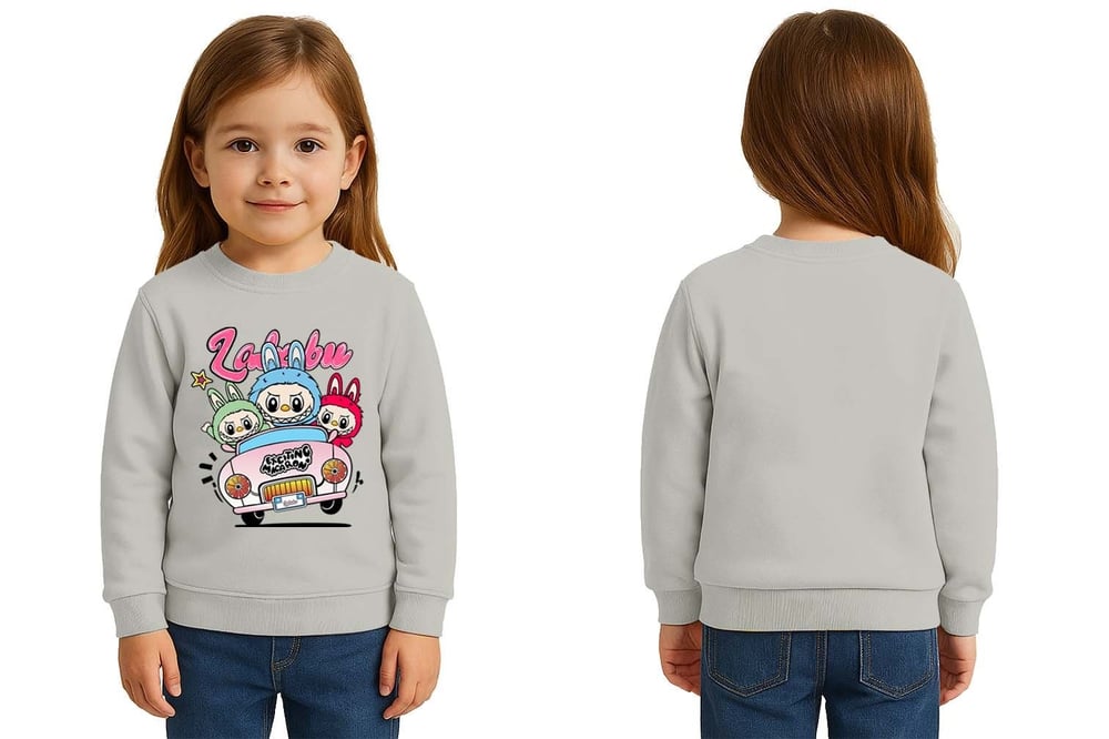 Unisex Labubu Baskılı Çocuk Swaetshirt 3 İplik Şardonlu