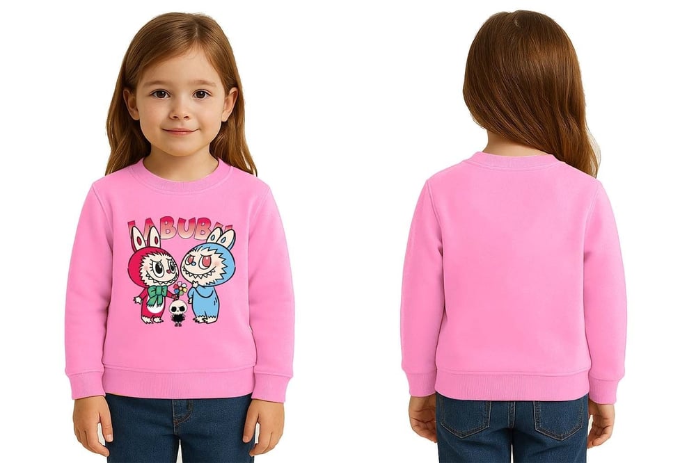 Unisex Labubu Baskılı Çocuk Swaetshirt 3 İplik Şardonlu