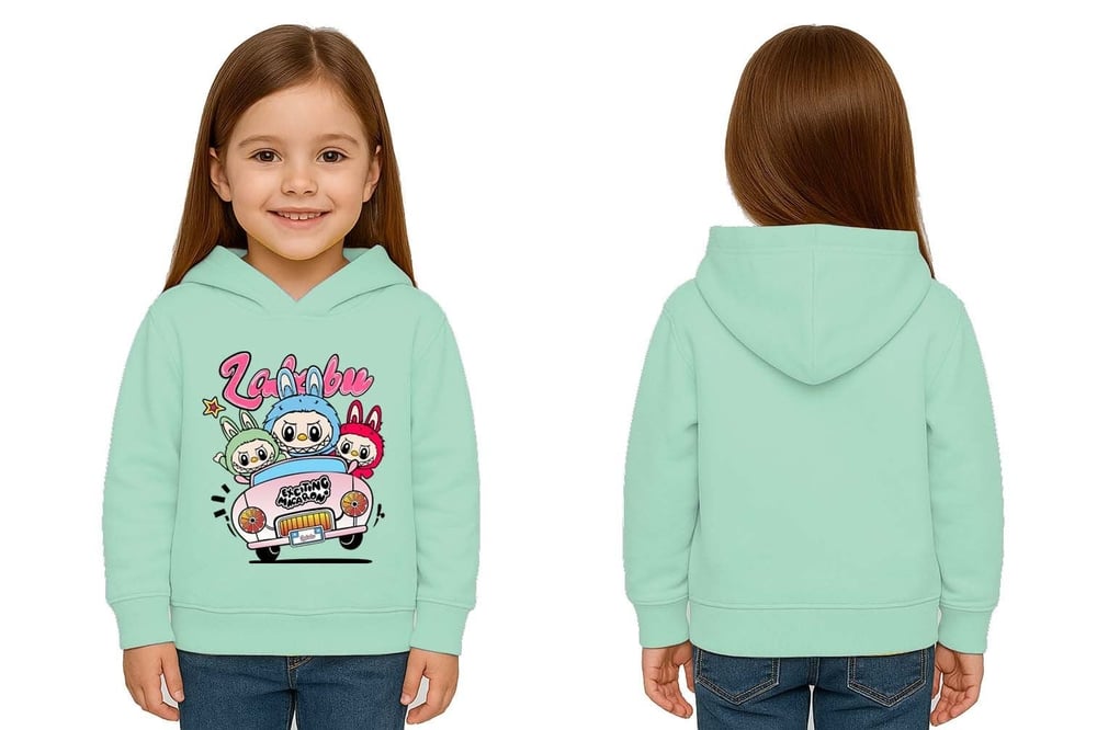 Unisex Labubu Baskılı Çocuk Swaetshirt Kapüşonlu 3 İplik Şardonlu