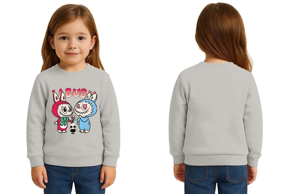 Unisex Labubu Baskılı Çocuk Swaetshirt 3 İplik Şardonlu