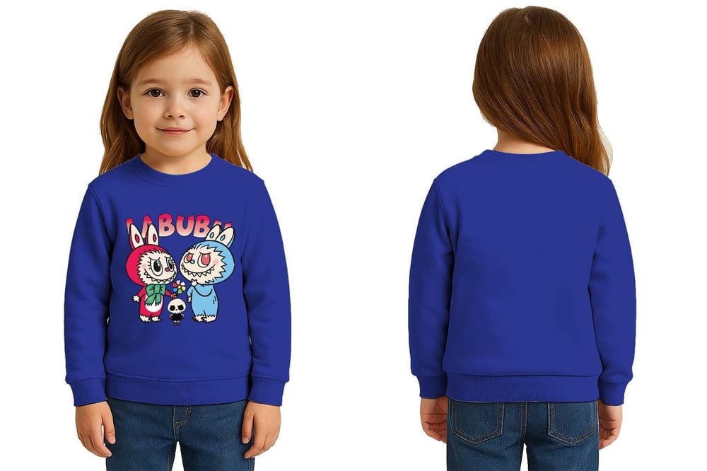 Unisex Labubu Baskılı Çocuk Swaetshirt 3 İplik Şardonlu