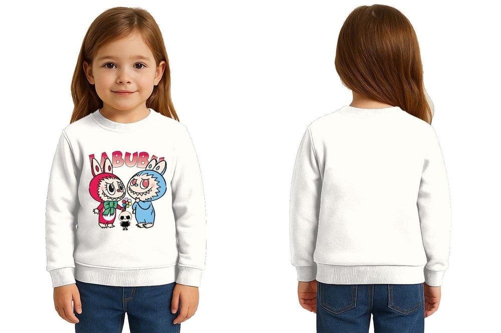Unisex Labubu Baskılı Çocuk Swaetshirt 3 İplik Şardonlu